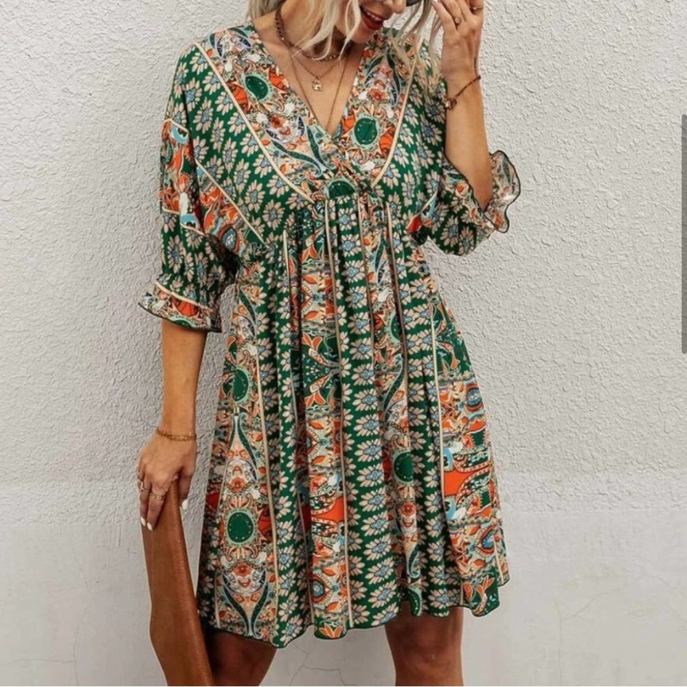 Green Boho Mini Dress